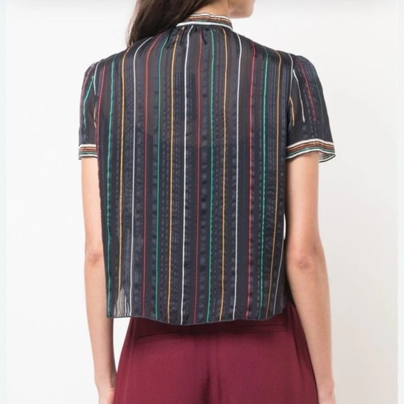 Rag & Bone Top Austin Black/Rainbow Striped 100% Silk Blouse
Size Medium - Picture 2 of 12